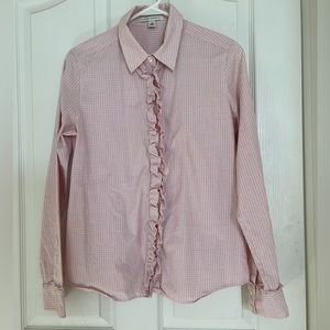 Banana Republic Pink and Blue Check Ruffle Front Button Down